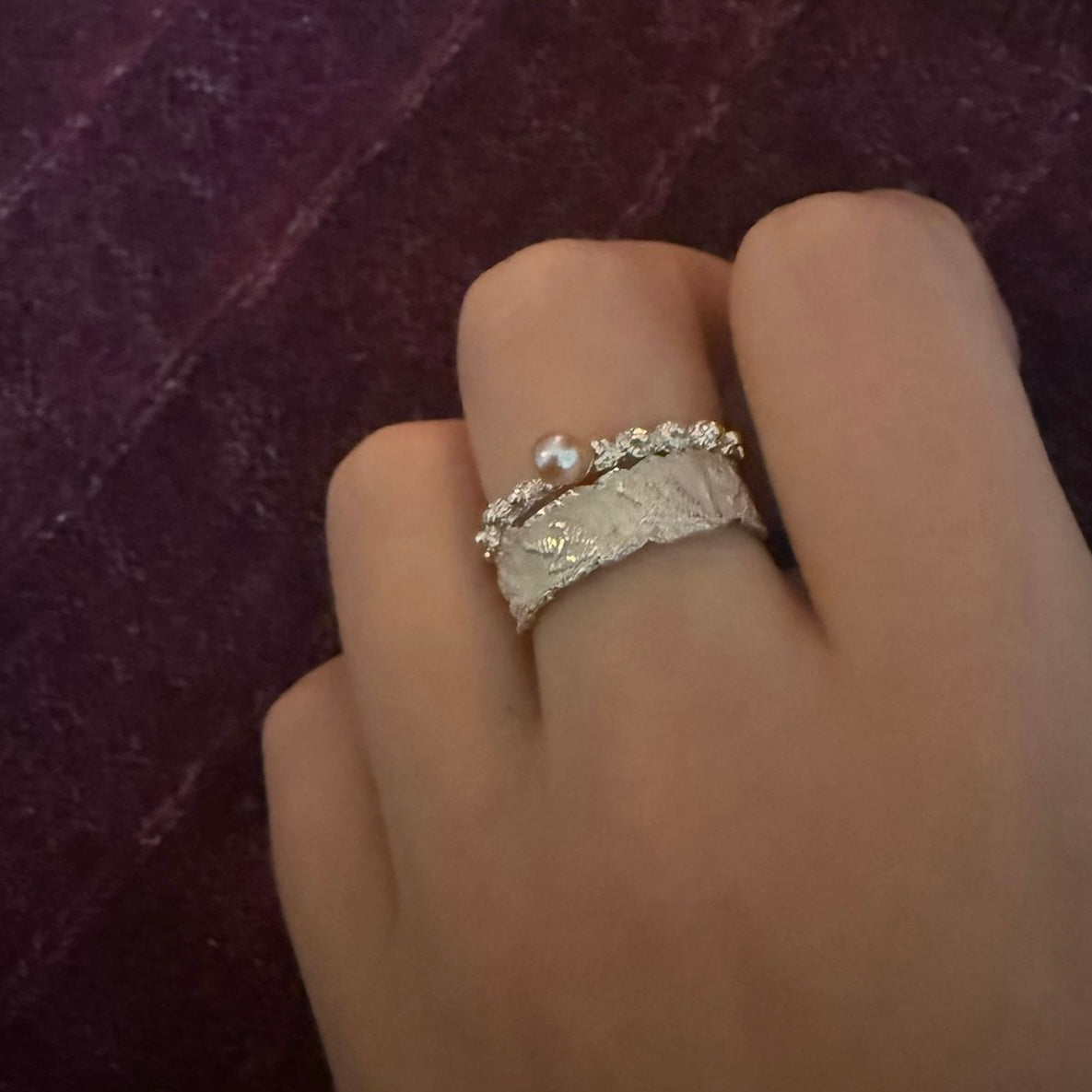 zilveren aanschuifring met parel - Hester Zagt