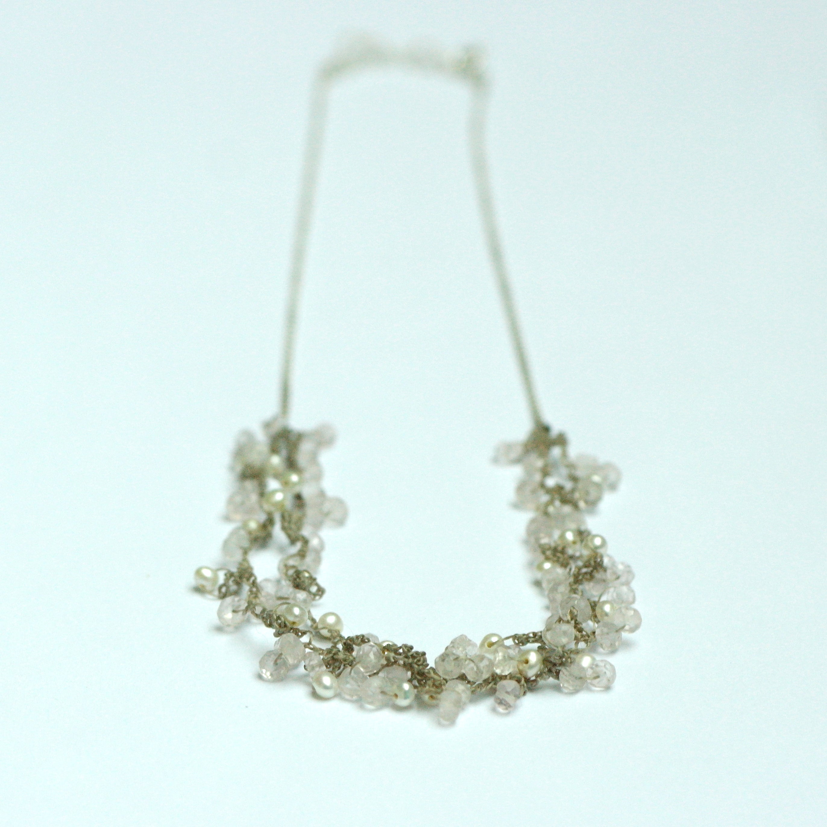 pearl necklace, crocheted necklace with white pearls, p66