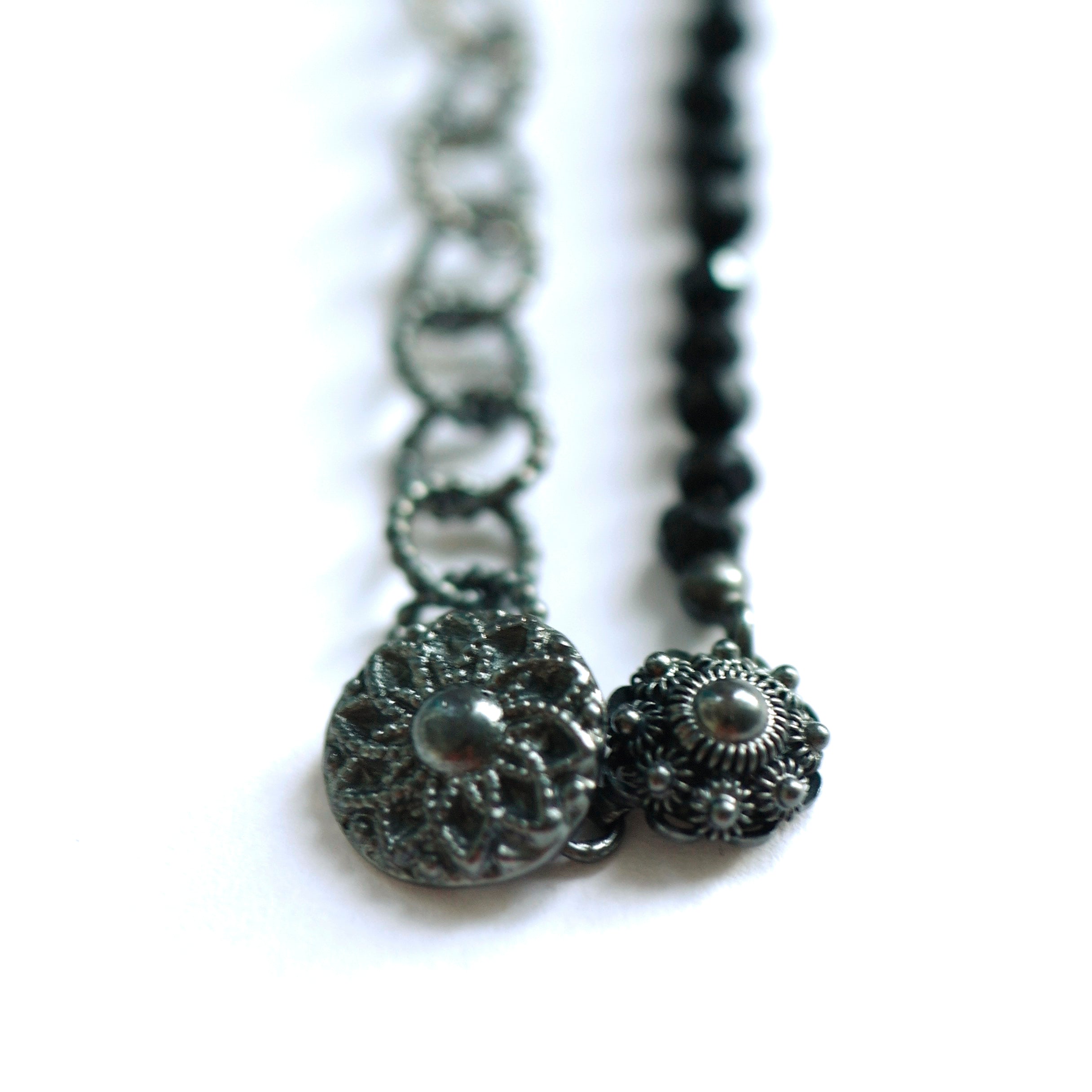 Zeeland button necklace, silver button with black onyx