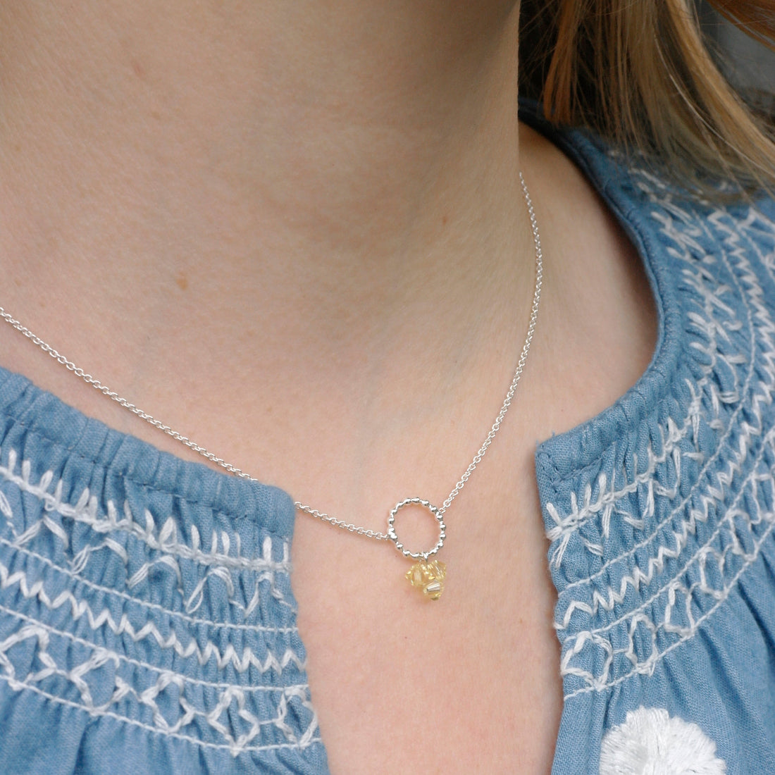 Zilveren ketting met geel swarovski-Hester Zagt